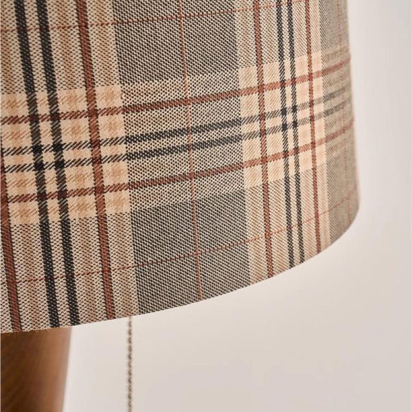 Traditional Colonial Plaid Fabric Round Shade Solid Wood Column Base 1-Light Table Lamp For Bedroom - Image 6