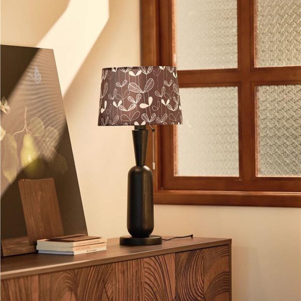 Traditional Colonial Plaid Fabric Round Shade Solid Wood Column Base 1-Light Table Lamp For Bedroom - Image 11