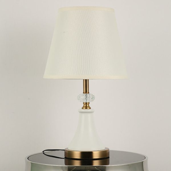 Traditional Colonial Fabric Round Shade Hardware Base 1-Light Table Lamp For Bedroom - Image 8