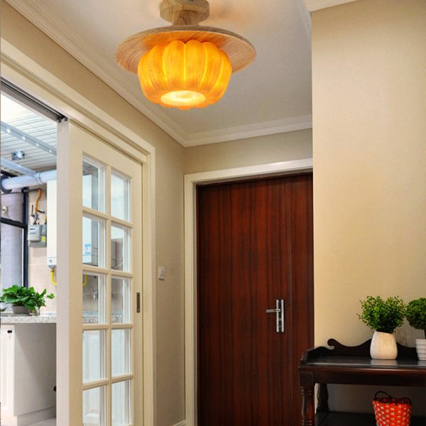 Contemporary Creative Resin Pumpkin PE Shade 1-Light Semi-Flush Mount Ceiling Light For Living Room - Image 2