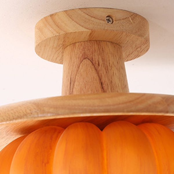 Contemporary Creative Resin Pumpkin PE Shade 1-Light Semi-Flush Mount Ceiling Light For Living Room - Image 6