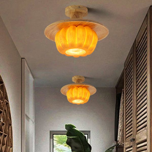 Contemporary Creative Resin Pumpkin PE Shade 1-Light Semi-Flush Mount Ceiling Light For Living Room - Image 3