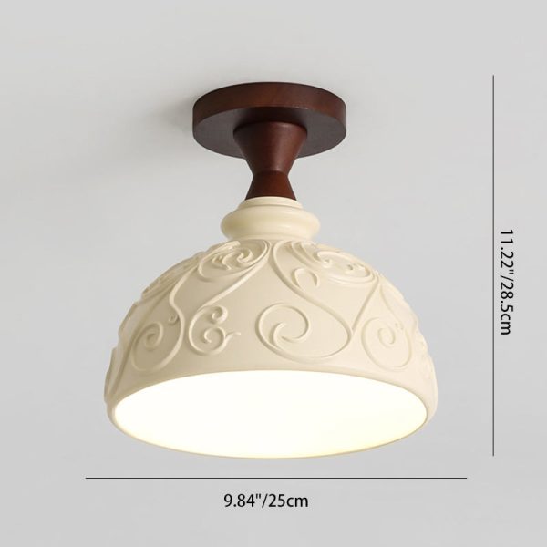 Modern Transitional Solid Wood Semicircle Carving Resin Shade 1-Light Semi-Flush Mount Ceiling Light For Living Room - Image 4
