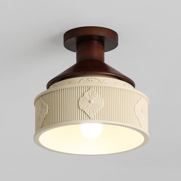 Modern Transitional Solid Wood Semicircle Carving Resin Shade 1-Light Semi-Flush Mount Ceiling Light For Living Room - Image 20