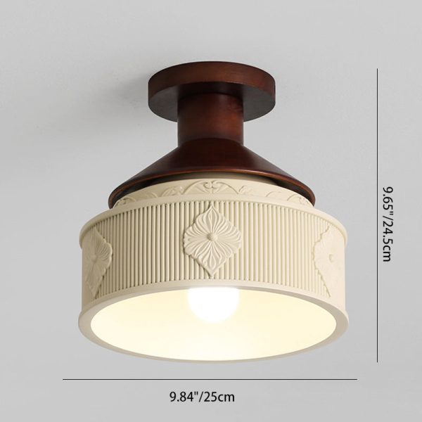 Modern Transitional Solid Wood Semicircle Carving Resin Shade 1-Light Semi-Flush Mount Ceiling Light For Living Room - Image 5