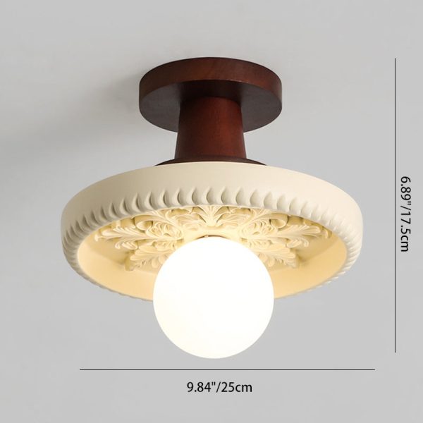 Modern Transitional Solid Wood Semicircle Carving Resin Shade 1-Light Semi-Flush Mount Ceiling Light For Living Room - Image 6