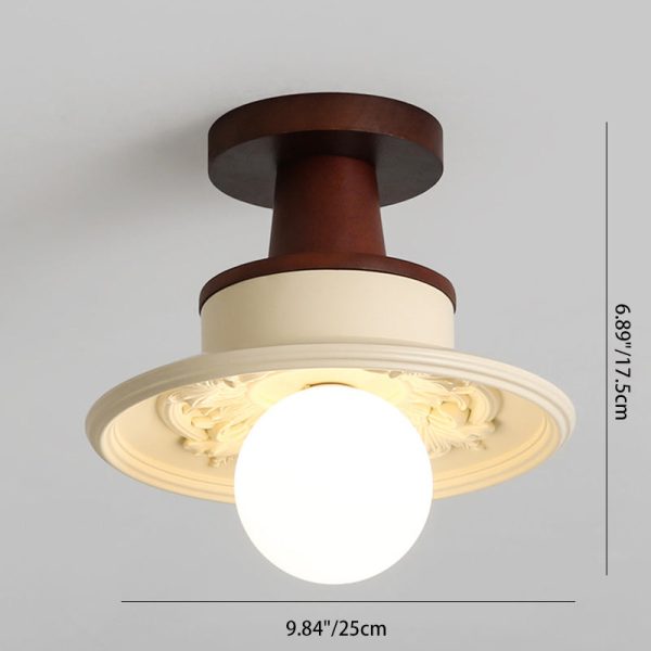 Modern Transitional Solid Wood Semicircle Carving Resin Shade 1-Light Semi-Flush Mount Ceiling Light For Living Room - Image 7