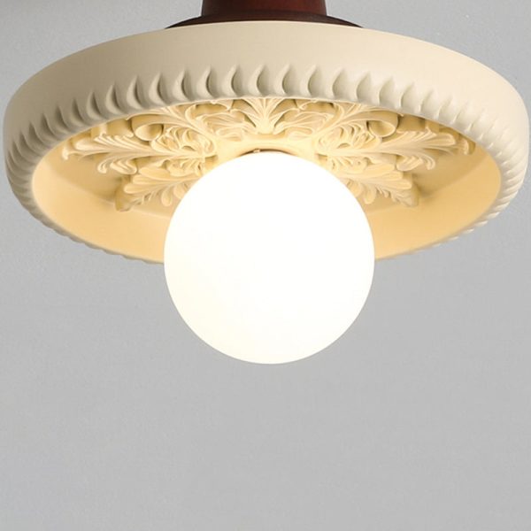 Modern Transitional Solid Wood Semicircle Carving Resin Shade 1-Light Semi-Flush Mount Ceiling Light For Living Room - Image 10