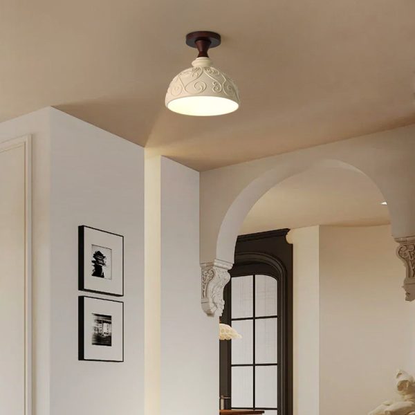 Modern Transitional Solid Wood Semicircle Carving Resin Shade 1-Light Semi-Flush Mount Ceiling Light For Living Room - Image 12