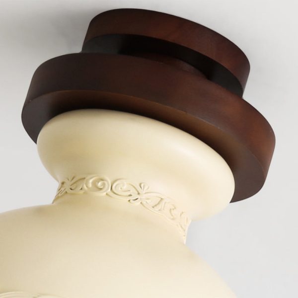 Modern Transitional Solid Wood Semicircle Carving Resin Shade 1-Light Semi-Flush Mount Ceiling Light For Living Room - Image 9