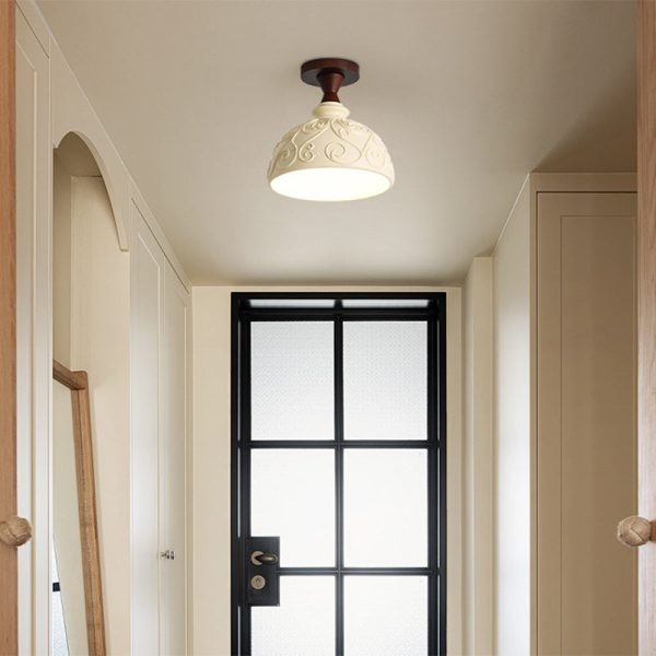 Modern Transitional Solid Wood Semicircle Carving Resin Shade 1-Light Semi-Flush Mount Ceiling Light For Living Room - Image 13