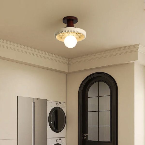 Modern Transitional Solid Wood Semicircle Carving Resin Shade 1-Light Semi-Flush Mount Ceiling Light For Living Room - Image 11