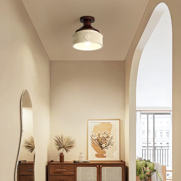 Modern Transitional Solid Wood Semicircle Carving Resin Shade 1-Light Semi-Flush Mount Ceiling Light For Living Room - Image 14