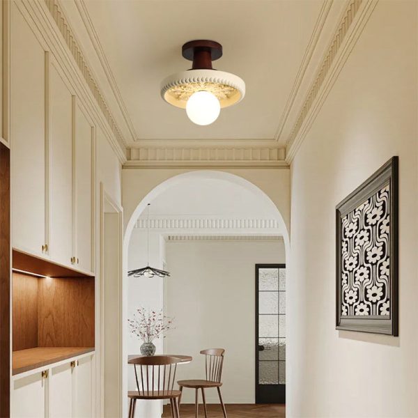 Modern Transitional Solid Wood Semicircle Carving Resin Shade 1-Light Semi-Flush Mount Ceiling Light For Living Room - Image 2