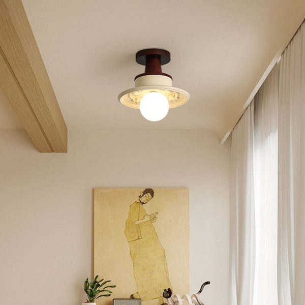 Modern Transitional Solid Wood Semicircle Carving Resin Shade 1-Light Semi-Flush Mount Ceiling Light For Living Room - Image 15