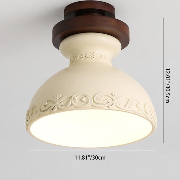 Modern Transitional Solid Wood Semicircle Carving Resin Shade 1-Light Semi-Flush Mount Ceiling Light For Living Room - Image 3