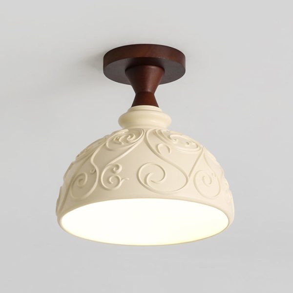 Modern Transitional Solid Wood Semicircle Carving Resin Shade 1-Light Semi-Flush Mount Ceiling Light For Living Room - Image 19