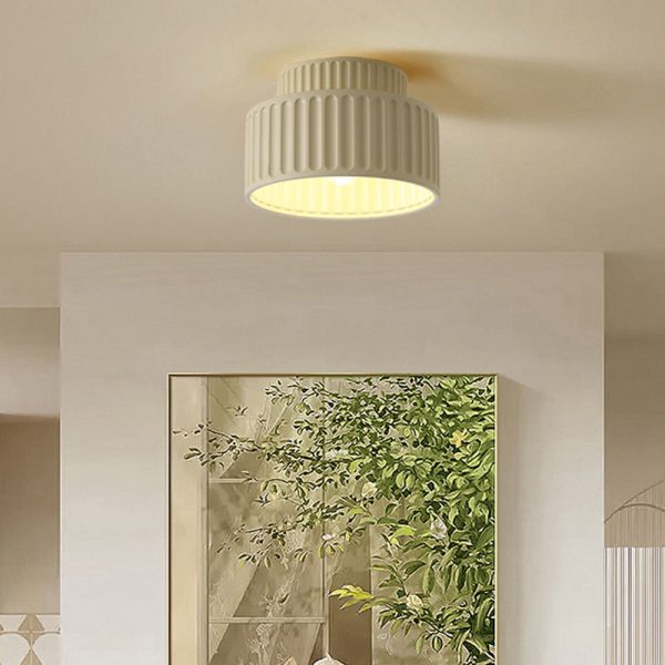 Contemporary Scandinavian Fluted Resin Cylinder Shade Iron 1-Light Semi-Flush Mount Ceiling Light For Living Room - Image 8