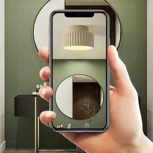 Contemporary Scandinavian Fluted Resin Cylinder Shade Iron 1-Light Semi-Flush Mount Ceiling Light For Living Room - Image 5