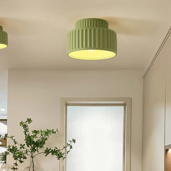 Contemporary Scandinavian Fluted Resin Cylinder Shade Iron 1-Light Semi-Flush Mount Ceiling Light For Living Room - Image 6