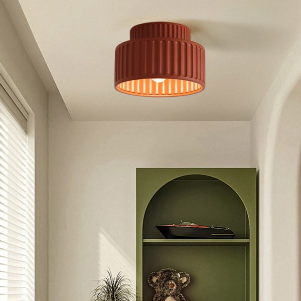 Contemporary Scandinavian Fluted Resin Cylinder Shade Iron 1-Light Semi-Flush Mount Ceiling Light For Living Room - Image 7