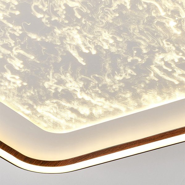 Traditional Chinese Frosted Smoky Acrylic Shade Faux Woodgrain Border LED Flush Mount Ceiling Light For Living Room - Image 9