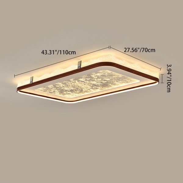 Traditional Chinese Frosted Smoky Acrylic Shade Faux Woodgrain Border LED Flush Mount Ceiling Light For Living Room - Image 6