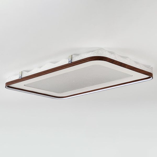 Traditional Chinese Frosted Smoky Acrylic Shade Faux Woodgrain Border LED Flush Mount Ceiling Light For Living Room - Image 16