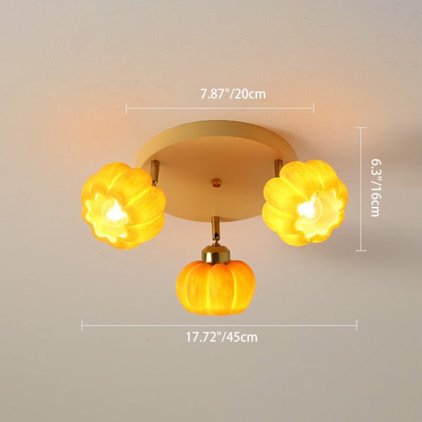 Traditional French Resin Pumpkin Shade Solid Wood 3/5/6/7-Light Semi-Flush Mount Ceiling Light For Living Room - Image 4