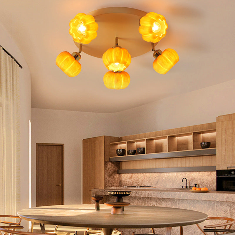 BS-Lighting-LL04806-1.jpg Traditional French Resin Pumpkin Shade Solid Wood 3/5/6/7-Light Semi-Flush Mount Ceiling Light For Living Room - Image 1