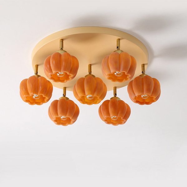 Traditional French Resin Pumpkin Shade Solid Wood 3/5/6/7-Light Semi-Flush Mount Ceiling Light For Living Room - Image 18