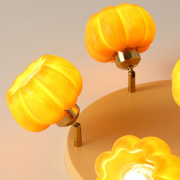 Traditional French Resin Pumpkin Shade Solid Wood 3/5/6/7-Light Semi-Flush Mount Ceiling Light For Living Room - Image 9