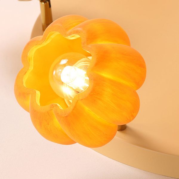 Traditional French Resin Pumpkin Shade Solid Wood 3/5/6/7-Light Semi-Flush Mount Ceiling Light For Living Room - Image 8