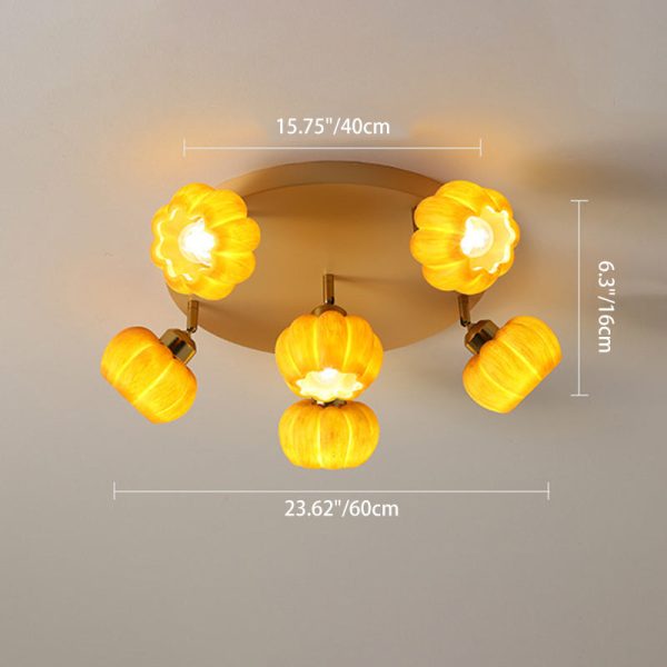 Traditional French Resin Pumpkin Shade Solid Wood 3/5/6/7-Light Semi-Flush Mount Ceiling Light For Living Room - Image 6