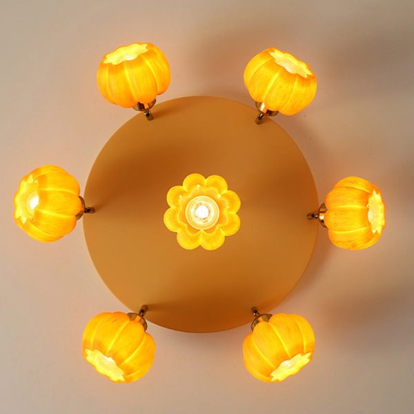 Traditional French Resin Pumpkin Shade Solid Wood 3/5/6/7-Light Semi-Flush Mount Ceiling Light For Living Room - Image 11