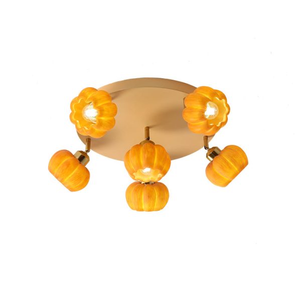 Traditional French Resin Pumpkin Shade Solid Wood 3/5/6/7-Light Semi-Flush Mount Ceiling Light For Living Room - Image 19