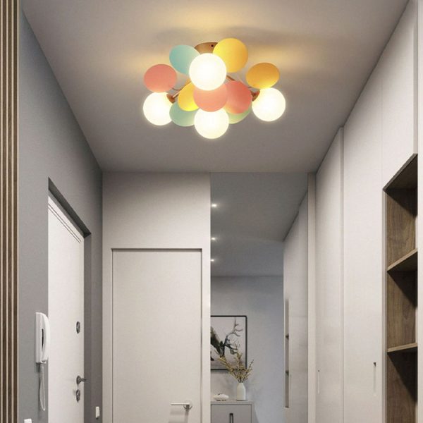 Contemporary Scandinavian Colorful Flower Orb Metal Glass Acrylic 1/4/6/8 Light Semi-Flush Mount Ceiling Light For Bedroom - Image 2