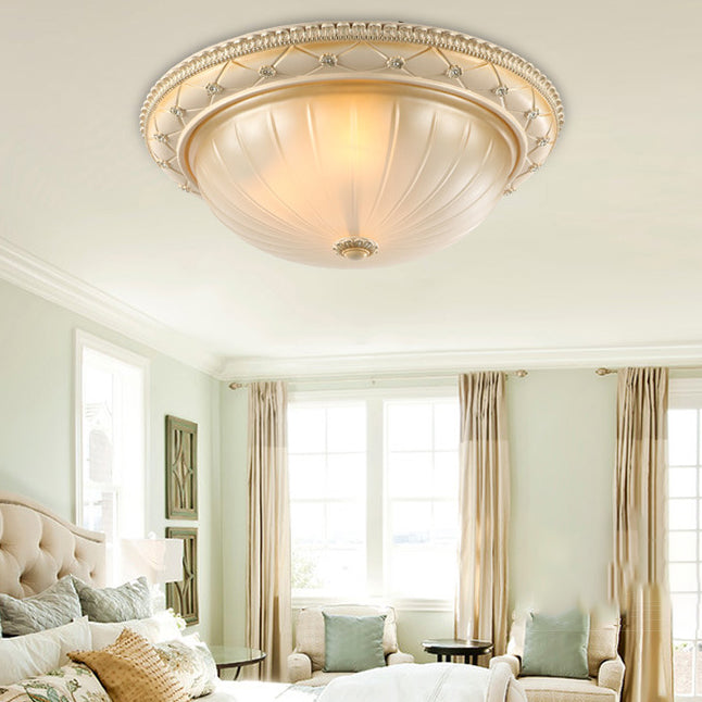 BS-Lighting-LM00293-5.jpg Traditional French Round Dome Resin Glass 2/3 Light Flush Mount Ceiling Light For Bedroom - Image 1