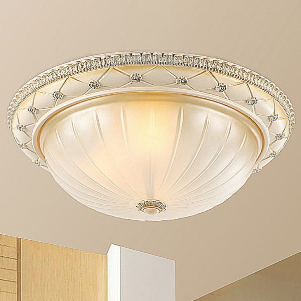 Traditional French Round Dome Resin Glass 2/3 Light Flush Mount Ceiling Light For Bedroom - Image 2