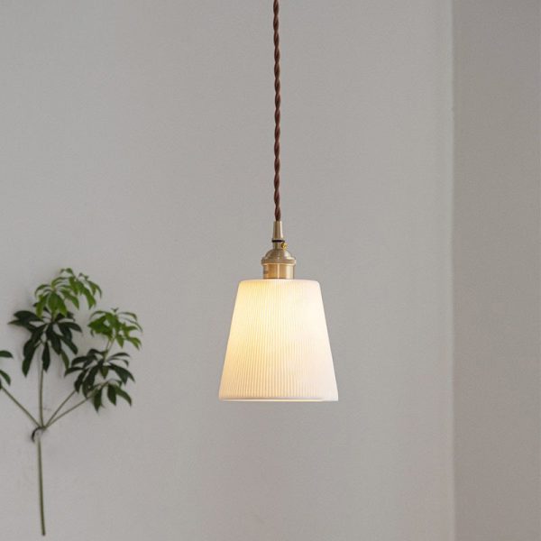 Contemporary Scandinavian Round Cylinder Cone Copper Ceramic 1-Light Pendant Light For Dining Room - Image 16