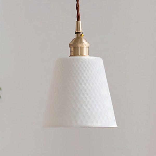 Contemporary Scandinavian Round Cylinder Cone Copper Ceramic 1-Light Pendant Light For Dining Room - Image 18