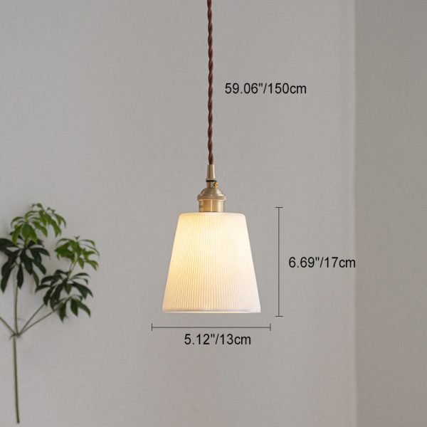 Contemporary Scandinavian Round Cylinder Cone Copper Ceramic 1-Light Pendant Light For Dining Room - Image 4