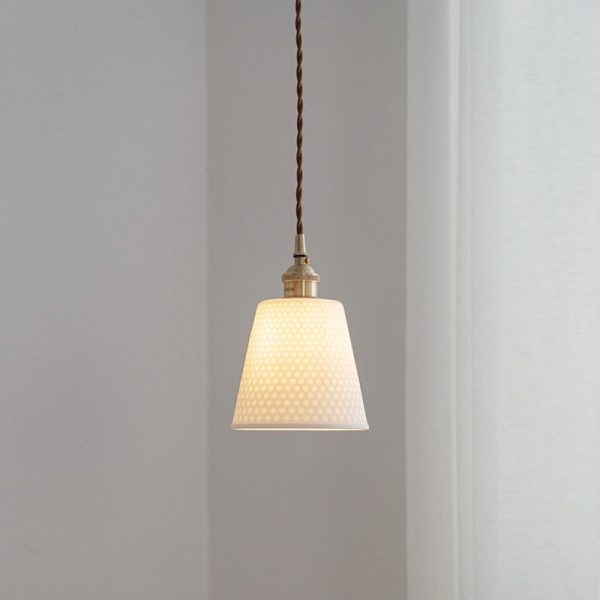Contemporary Scandinavian Round Cylinder Cone Copper Ceramic 1-Light Pendant Light For Dining Room - Image 12