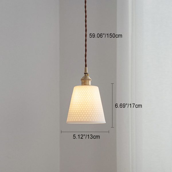 Contemporary Scandinavian Round Cylinder Cone Copper Ceramic 1-Light Pendant Light For Dining Room - Image 5