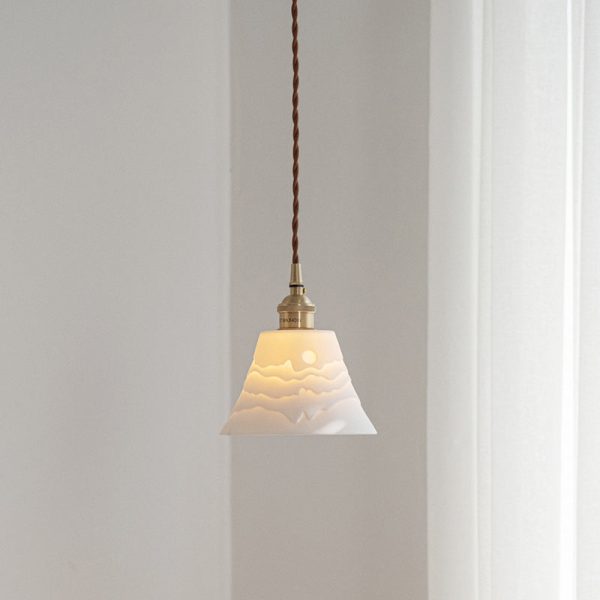 Contemporary Scandinavian Round Cylinder Cone Copper Ceramic 1-Light Pendant Light For Dining Room - Image 2