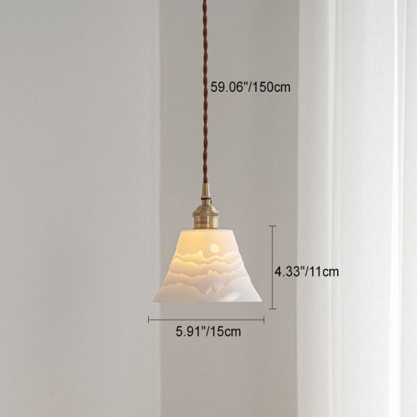 Contemporary Scandinavian Round Cylinder Cone Copper Ceramic 1-Light Pendant Light For Dining Room - Image 6