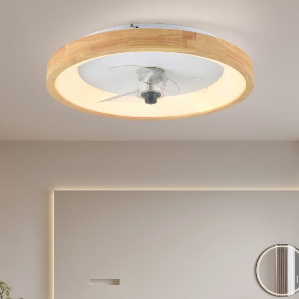 Modern Minimalist Fan Round Dome Wood Acrylic LED Flush Mount Ceiling Fan Light For Bedroom - Image 10