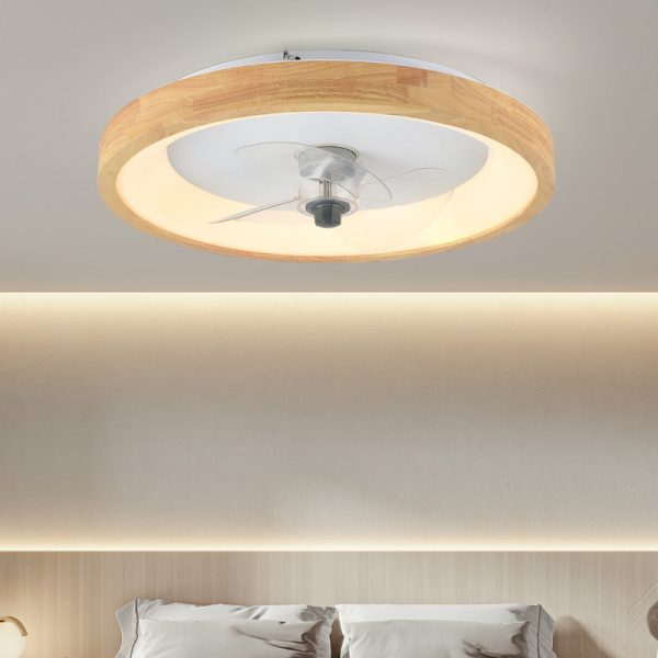 Modern Minimalist Fan Round Dome Wood Acrylic LED Flush Mount Ceiling Fan Light For Bedroom - Image 11