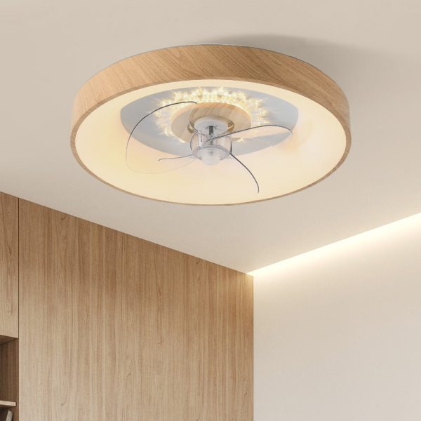 Modern Minimalist Fan Round Dome Wood Acrylic LED Flush Mount Ceiling Fan Light For Bedroom - Image 12