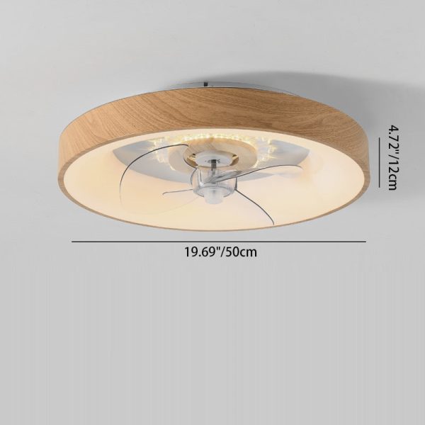 Modern Minimalist Fan Round Dome Wood Acrylic LED Flush Mount Ceiling Fan Light For Bedroom - Image 5